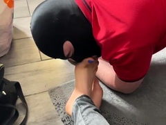Mistress Gaia foot worship packing stuff before traveling