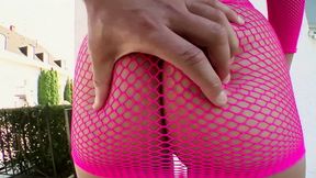 Brunette Euro Slut Linda Brown fucks Nick Lang's booty outdoors