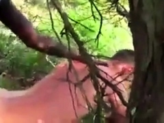A black gay fucks white bitch in the wood