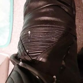 Jizz off on leather biker pants