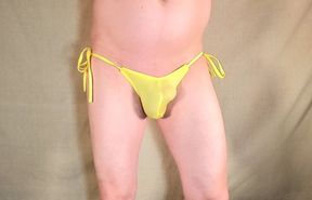 Bulge and Big booty in yellow bikini