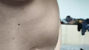 Amateur wife has fun trying on clothes that she cuts herself  Amateur wife dances naked around the house