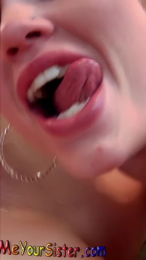 Hot Short-haired MILF Catches Old Man Cum with Her Open Mouth