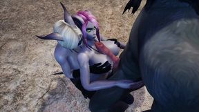 werewolf threesome with two draenei girls in a cave - warcraft porn parody