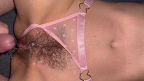 POV Pulled Aside Pantie Cum on Hairy Pussy