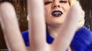 Medical nitrile white nurse gloves and fur with dark lipstick - Blonde ASMR