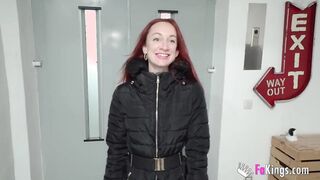 Sex starved red head Girl begins her porn career HARDCORE