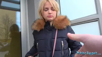 Cute blonde teen tries her first big cock in risky public role play