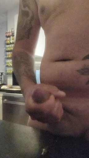 Horny Boy Wanking, Cumming Over Kitchen Counter & Licking in up