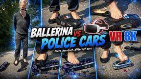 VR 8K 180 60 fps | Larissa’s Sweaty Feet and Worn Ballerina Flats Crush a Police Car, Police Bus, and Metal Police Vehicle!