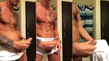 Striptease with Calvin Klein and I cum on them for a fan