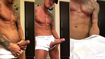 Striptease with Calvin Klein and I cum on them for a fan