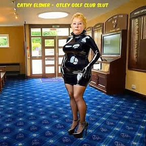 Golf Club Visit By Slut Granny Member Dressed in Shiny PVC Skirt and High Heels Costume in Public Exposure of Slut Clothing Visits The Golf Club ClubHouse Entrance Parading in Her Shiny Seductive PVC Plastic Costume Looks Very Slutty For Male Members