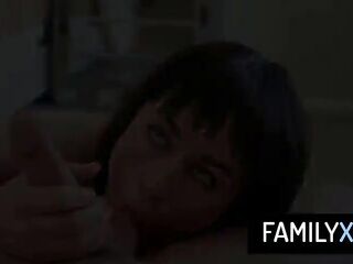 Sexy brunette hair stepmother needs her stepson goo in her cunt