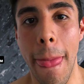 Handsome Latin stud deepthroats and rides stranger's huge cock then takes his cum inside his asshole