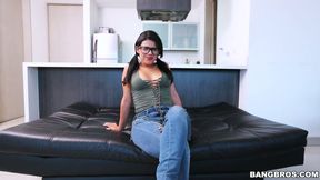 Nerdy Latina teen Carolina Rivera rocks on casting with her big Latina ass
