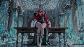 Ice Throne! Silver-haired Mage in Red-green Gown Kneeling, Blue-haired Partner Teasing in Realm!