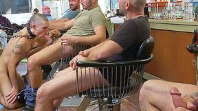 Shaved and fucked in a busy barbershop