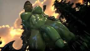 Huge Cock Orc Futanari Swinging Her Dick Outdoors