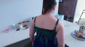POV Stepmom Sucks and Fucks Stepson in the Kitchen to Creampie