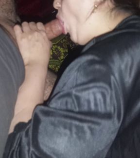 8 Months Pregnant Sana Blowjob in lingerie with pink Bra