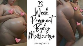 23 Week Pregnant Body Moisturize - A body oil massage scene featuring Pregnant Belly, Belly Fetish, & Belly Button Fetish ft MILF Sassypantz