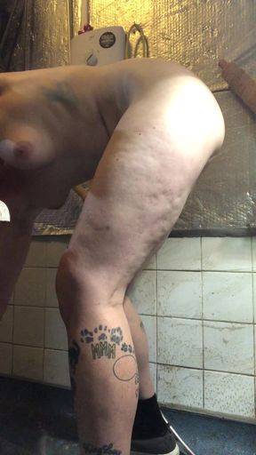 Epic View of My Ass and Bush in Your Face as I Do Naked Deep Cleaning in My Bathroom!