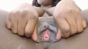 Naked Curvy Lady with Large Breasts Displays Her Inviting Pussy