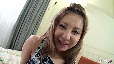 Slim Japanese Teen wth small Tits and long Nipples at real uncensored POV Cum inside Fuck in Japan