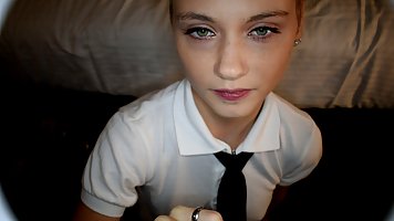 Fresh blonde teen is a very submissive girl, who likes to be treated like a slave