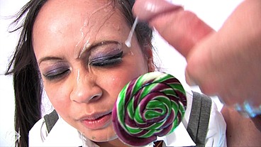 Asian Teen Loves Sucking Lollypops & Big Cock