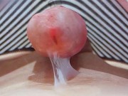 Close up playing with vibrator on cock and cum on tummy