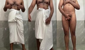 Rich Kerala daddy strips sarong to show thick cock and heavy balls