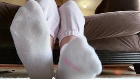 Up Close Sock Play in White & Pink – Slow Wiggles, Flexes & Toe Tease