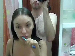 Aurita in home made sex video shows a guy receiving a bj