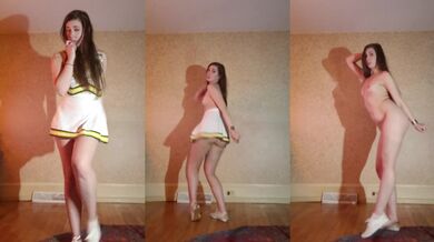 Flexible Amateur strips out of her cheer uniform & gets naked for you