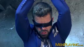 Anal fucking with a boss who is tied up and blindfolded too