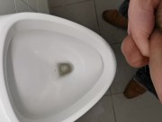 Horny uncut teen jerking and cumming at public school urinal