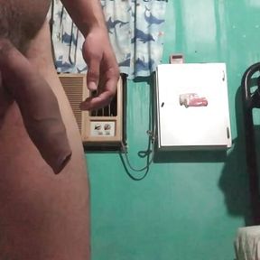 Cousin&amp;#039;s cute boyfriend caresses his thick Latin cock that leaks milk