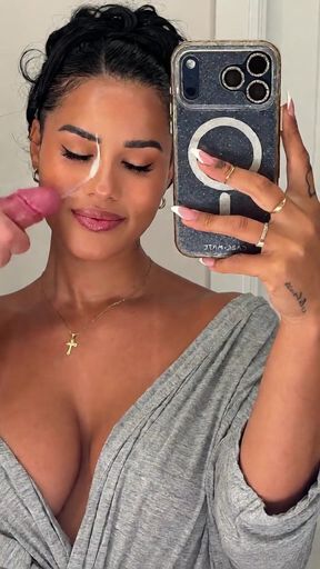 Curvy blonde pro gives a facial with an ai-generated cum shot in solo