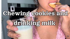 Chewing cookies and drinking milk + burp