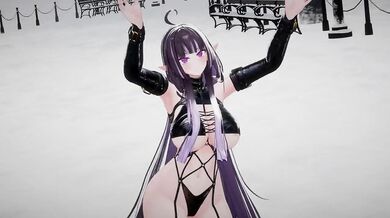 Nude Elf VTuber Dances in Pink Cat Cosplay Hentai MMD