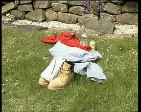 Two fantastic German bitches getting fucked hard in outdoors foursome