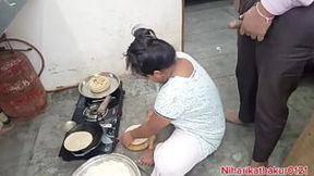 Mom's hot Indian ass&#x1F351; gets pounded by son's massive cock&#x1F346; in kitchen heat