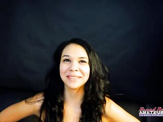 Cute Brunette hair Sabrina Masturbates And Blows A Wet Shlong To Get Jizzed!