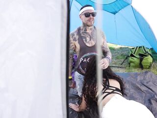 FAKEhub - Girlfriend cheats at music festival with security and one more party goer for sexy British three-some outdoors with Victoria May and Honour May