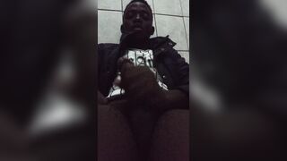 Ebony stud nutting in shower