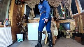 denim joi, cameltoe wedgies, gold thong fetish and sloppy spit dildo worship