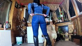 denim joi, cameltoe wedgies, gold thong fetish and sloppy spit dildo worship