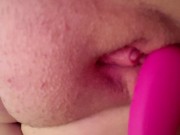 Bbw masturbating with vibrator, ftm clit/dick gets harder i squirt and cum